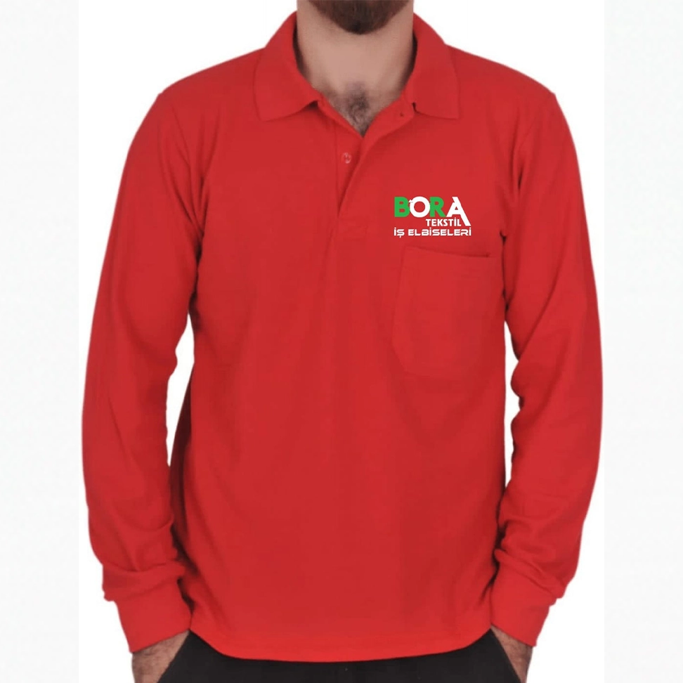 Uzun Kollu Polo Yaka Cepli İş Tişörtü